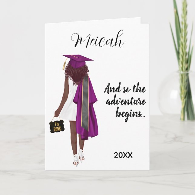 Carte Remise de diplôme violet Fille noire diplômée Féli (Devant)