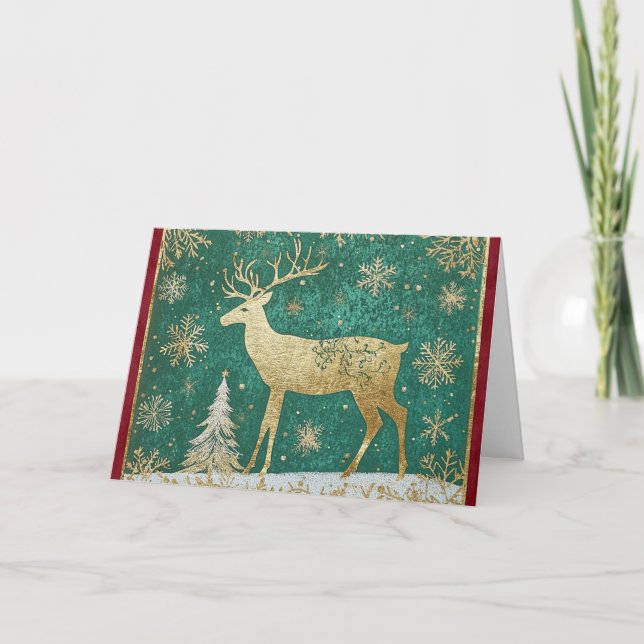 Carte Renard à huile d'or avec flocons de neige (Devant)