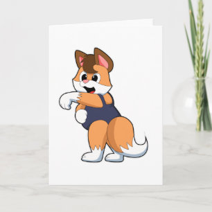 Carte Renard à la piscine avec maillot de bain