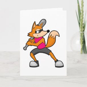 Carte Renard au baseball avec une batte de baseball