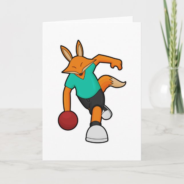 Carte Renard au bowling avec boule de bowling (Devant)