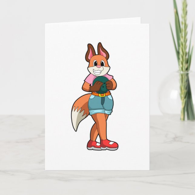 Carte Renard au bowling avec boule de bowling (Devant)
