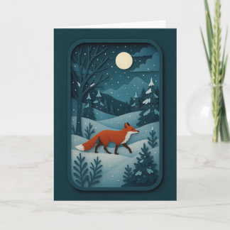 Carte Renard au clair de lune dans la forêt enneigée