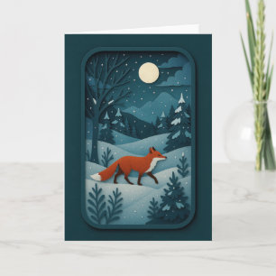 Carte Renard au clair de lune dans une forêt enneigée