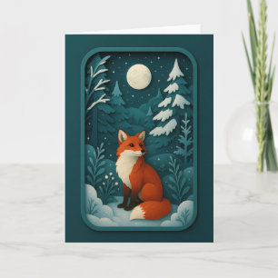 Carte Renard au clair de lune dans une forêt enneigée