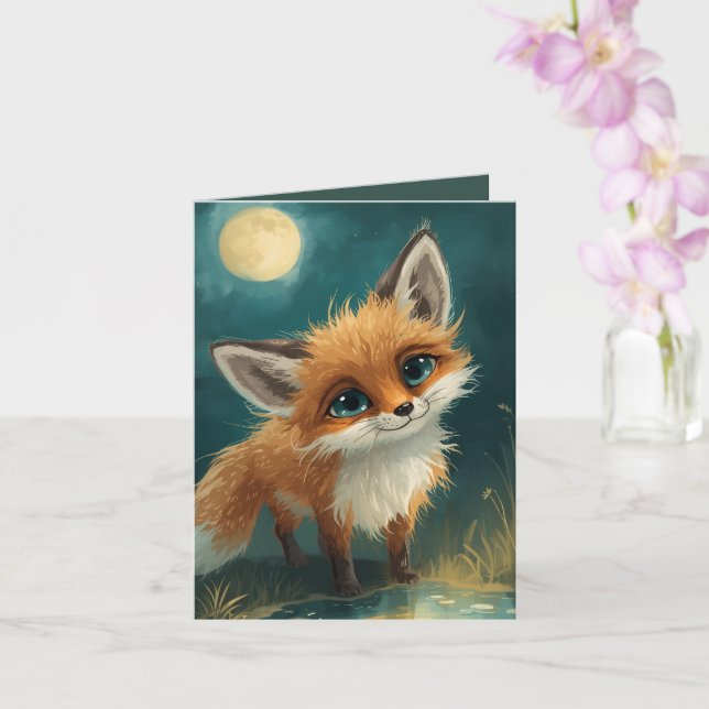 Carte Renard au clair de lune, forêt nocturne  (Orchidée)