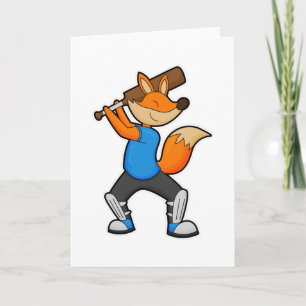 Carte Renard au cricket avec batte de cricket