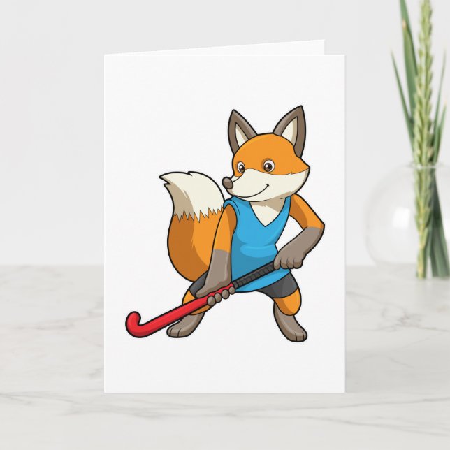 Carte Renard au hockey avec une batte de hockey (Devant)