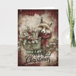 Carte Renard avec cadeaux et vacances rustiques