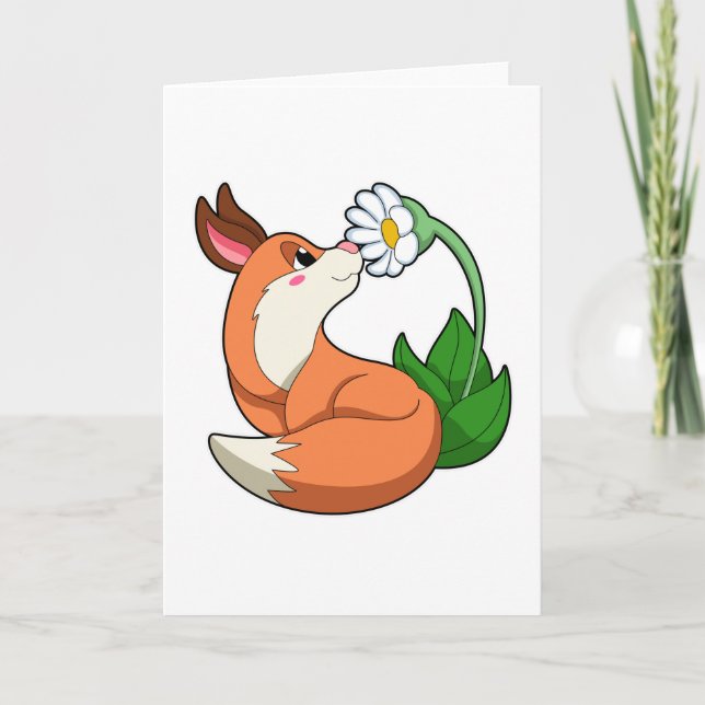 Carte Renard avec fleur blanche (Devant)