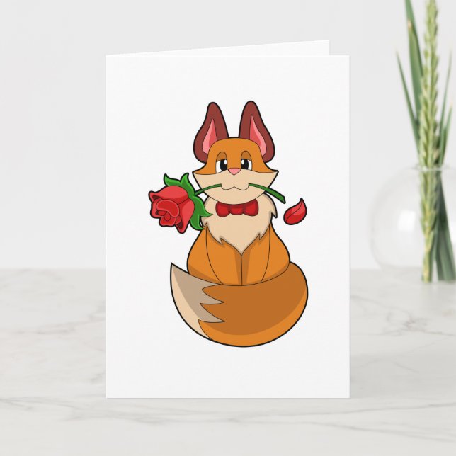 Carte Renard avec fleur de rose (Devant)