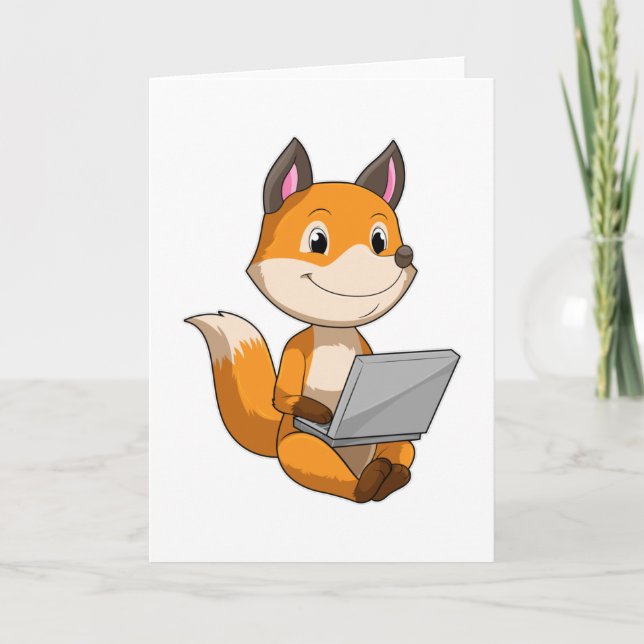 Carte Renard avec ordinateur portable (Devant)