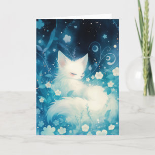 Carte Renard Blanc Endormi dans la Floraison
