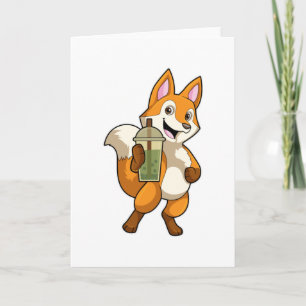Carte Renard buvant du bubble tea