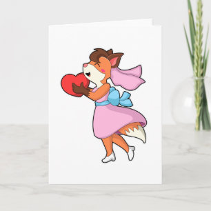 Carte Renard comme mariée avec robe et coeur