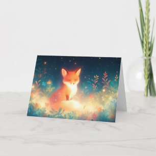 Carte Renard dans un champ de fleurs de nuit