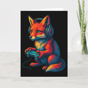 Carte Renard de jeu avec casque drôle de jeux vidéo joue