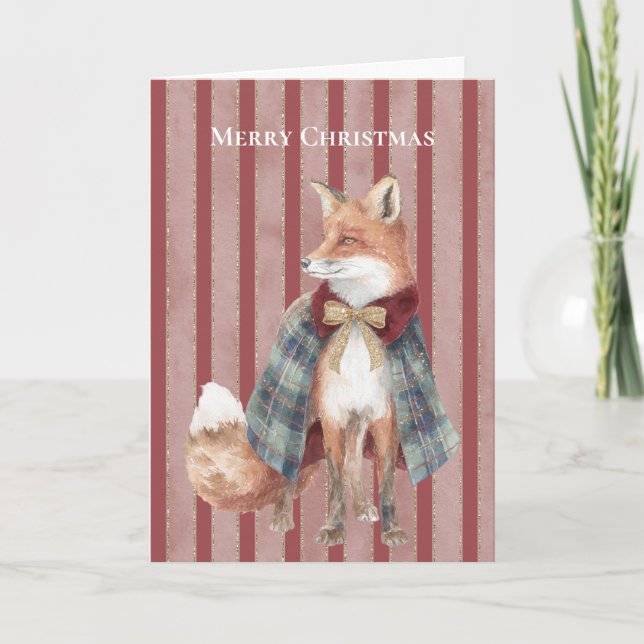 Carte Renard de Noël à rayures rouges   (Devant)