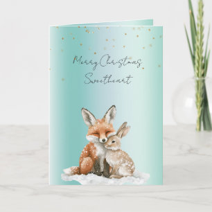 Carte Renard de Noël d'amour de lapin de menthe pailleté