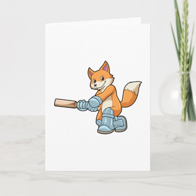 Carte Renard en batteur avec batte de cricket (Devant)