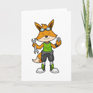 Carte Renard en mécanicien avec clé et écrou