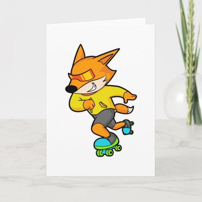 Carte Renard en patineur avec des patins à roulettes (Devant)