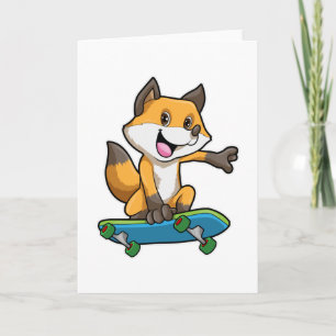 Carte Renard en patineur avec planche à roulettes