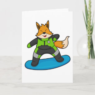Carte Renard en planchiste avec planche à neige