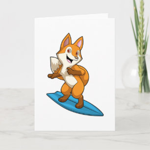 Carte Renard en surfeur avec planche de surf