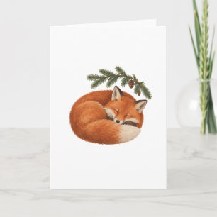 Carte Renard endormi et branche de sapin