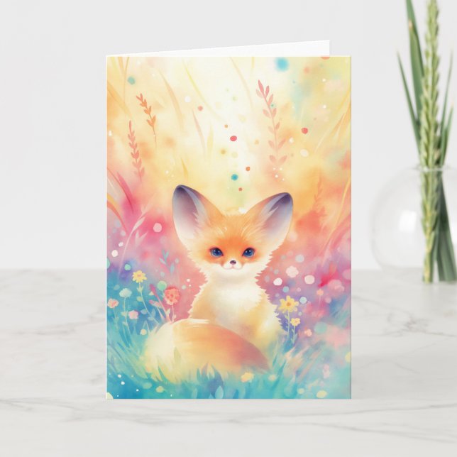 Carte Renard Fennec dans un champ de fleurs sauvages rêv (Devant)