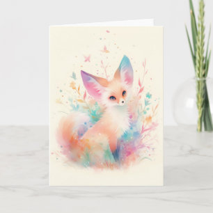 Carte Renard Fennec parmi des fleurs pastel