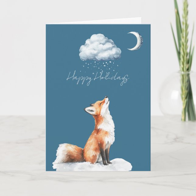 Carte Renard heureux nuage neige Noël (Devant)