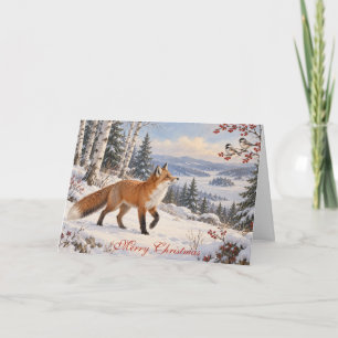 Carte Renard hivernal paisible et mésanges Forêt de Noël