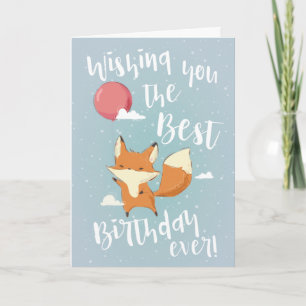 Carte Renard mignon avec ballon Joyeux anniversaire