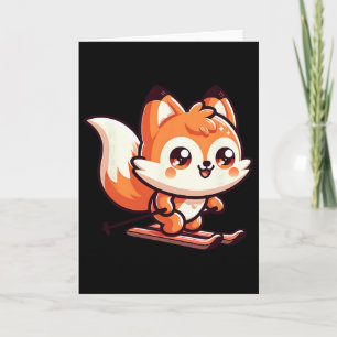 Carte Renard mignon de ski Kawaii Pente alpine Amusement