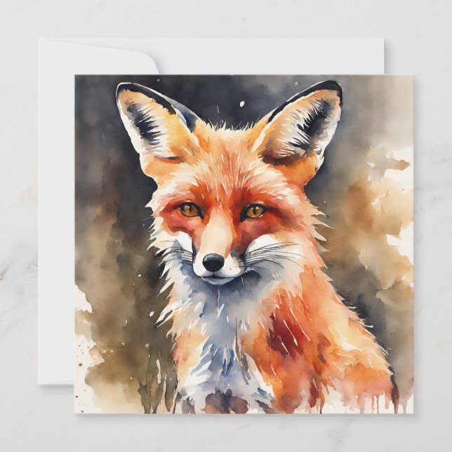 Carte Renard Rouge Aquarelle Abstraite (Devant)