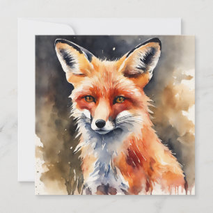 Carte Renard roux aquarelle abstraite 