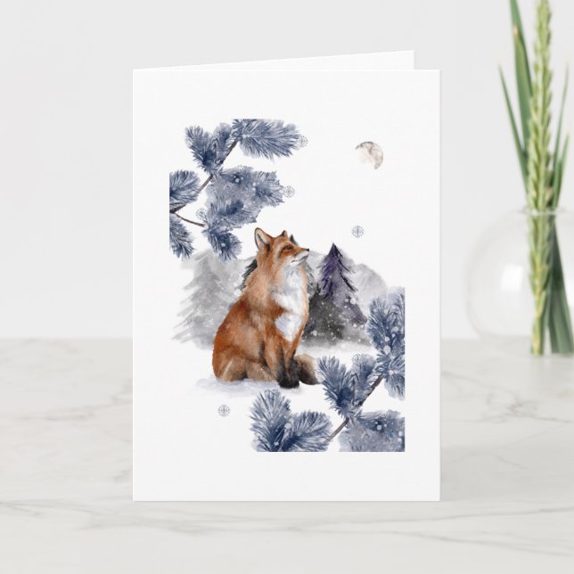 Carte Renard voit la lune en hiver (Devant)
