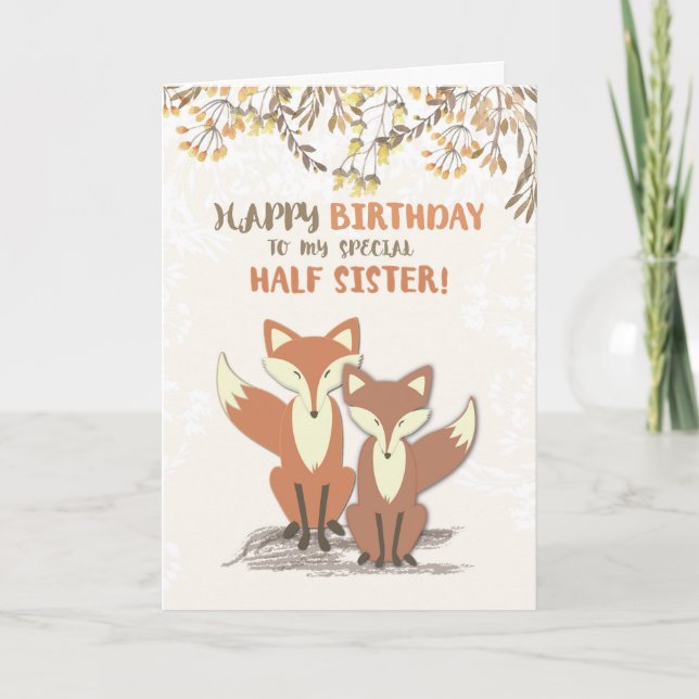 Carte Renards d'anniversaire à moitié soeurs, Feuilles s (Devant)