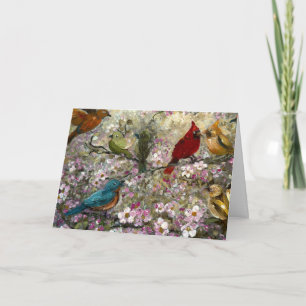 Carte Rencontre printanière : Oiseaux chanteurs colorés