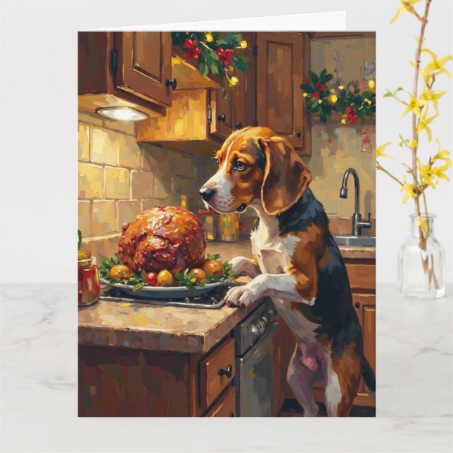 Carte Renifleur de comptoir de cuisine de Noël Beagle (Fleur jaune)