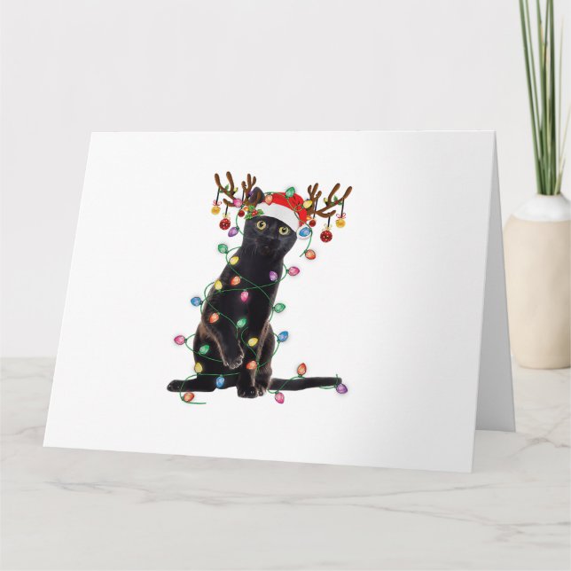 Carte Renne Chat Noir Lumières de Noël Drôle d'Amour pou (Devant)