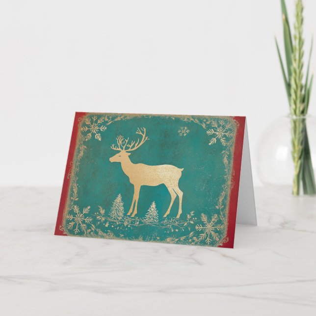Carte Renne vert turquoise avec huile d'or (Devant)