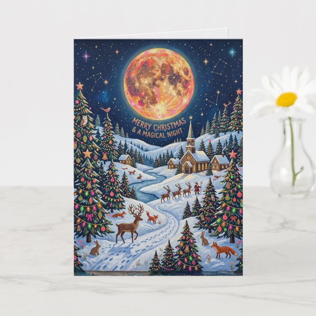 Carte Rennes sous la forêt de la lune d'hiver (Petite plante)
