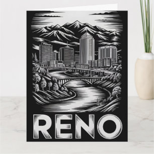 Carte Reno Nevada Skyline Noir et Blanc Gravure sur Bois