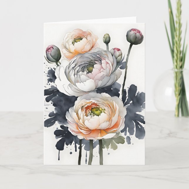 Carte Renoncule - Fleurs à l'aquarelle (Devant)