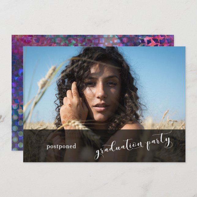 Carte reportée unique Colorful Graduation Party (Devant / Derrière)