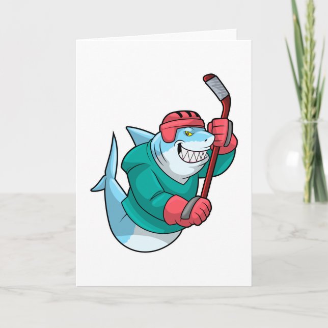 Carte Requin au hockey sur glace avec Bâton de hockey &  (Devant)