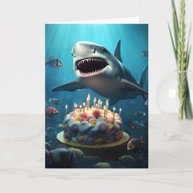 Carte Requin avec un gâteau d'anniversaire (Devant)